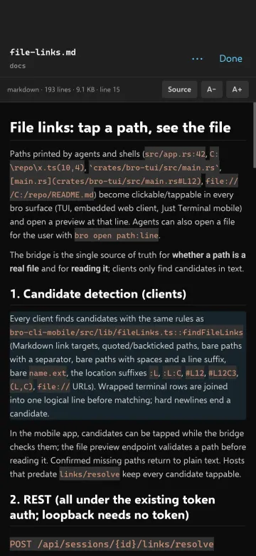 Mobile companion previewing a markdown file