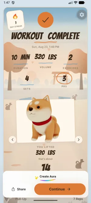 JustGains workout complete screen