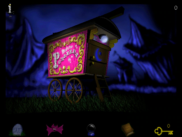 The fortune-teller's wagon at night on JumpStart 4th Grade's Haunted Island