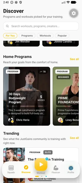 JustGains creator programs home