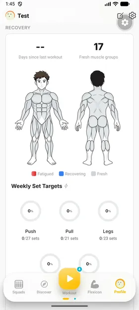JustGains muscle recovery heatmap